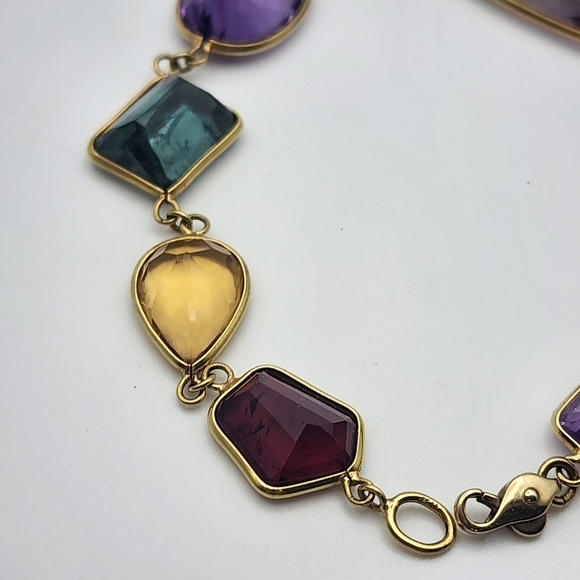 Vintage 18 Karat Gold Gemstone (Aqua, Sapphire, Topaz, & More) Bracelet (7") - Picture 3 of 10